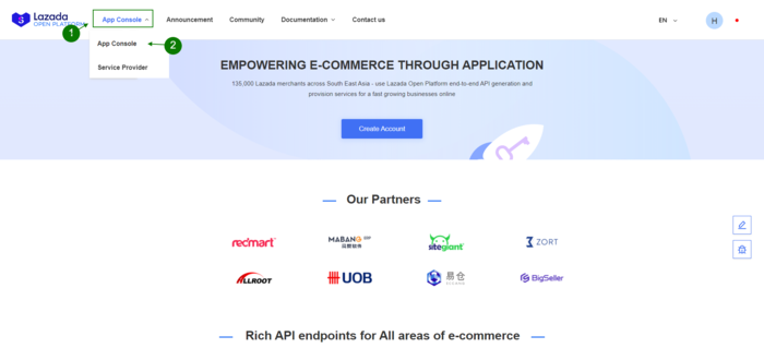 การเข้า app console เพื่อขอ Api การเข้าใช้งาน และติดตั้งแอพของ LAZADA