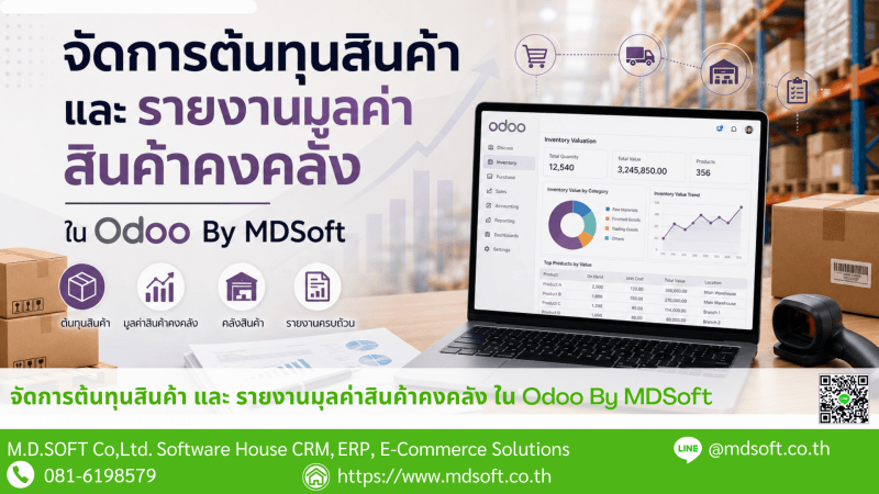 จัดการต้นทุนสินค้าใน Odoo การจัดการต้นทุนสินค้าและรายงานมูลค่าสินค้าคงคลังในระบบ Odoo พร้อมแดชบอร์ด Inventory Valuation และการบริหารคลังสินค้า