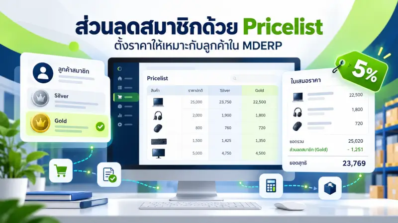 Pricelist ส่วนลดสมาชิกใน MDERP ภาพตัวอย่าง Pricelist ส่วนลดสมาชิก Silver และ Gold ในระบบ MDERP