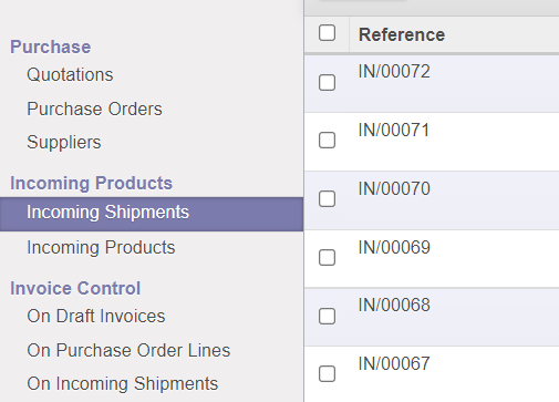 ไปที่เมนู Incoming Shipments เพื่อเลือกรายการที่ต้องการยกเลิก