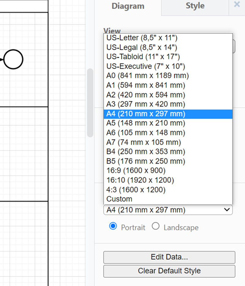 Draw.io สนับสนุนการ export รูปแบบกระดาษหลายขนาด 