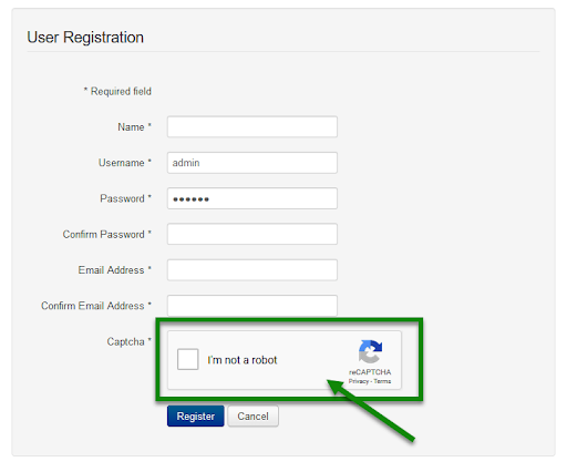 Google ReCAPTCHA ที่แสดงผลเว็บไซต์แล้ว