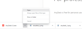 การติดตั้งโปรแกรม Anydesk โดยควิกขวาที่ตัวดาวน์โหลด ผ่าน browser