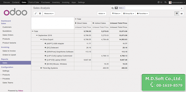 Report Analysis รีพอร์ท อนาไลซิส สำหรับการขาย ใน Odoo โอดู