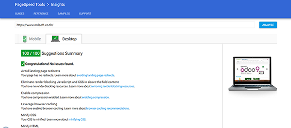 Page Speed เว็บไซต์ในคอมพิวเตอร์
